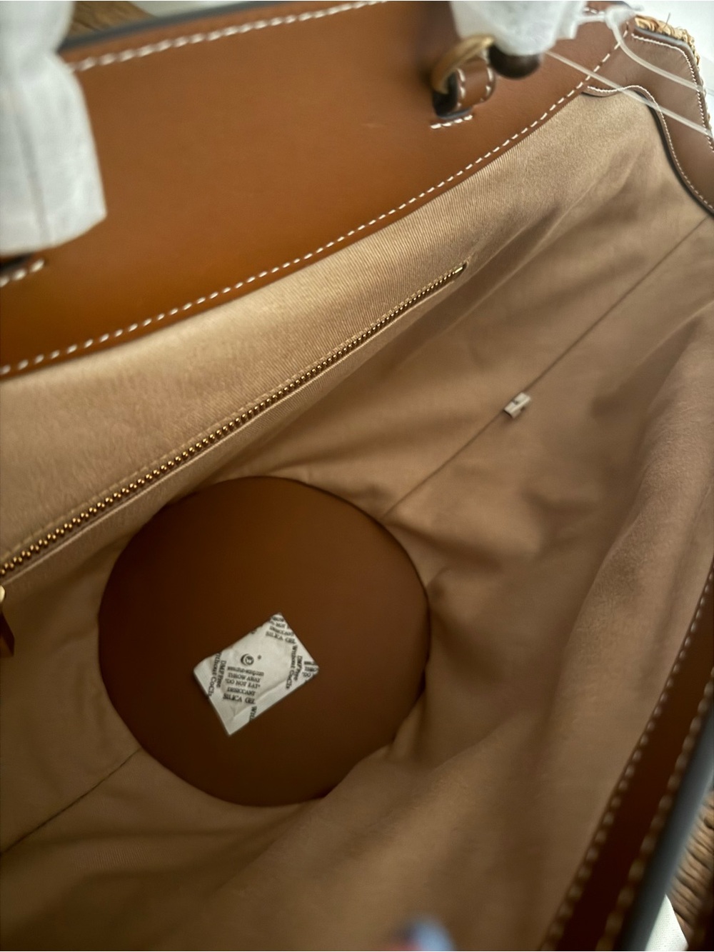 CULT GAIA Straw Dome Tote Bag with Brown Leather Trim - Picture 5 of 10